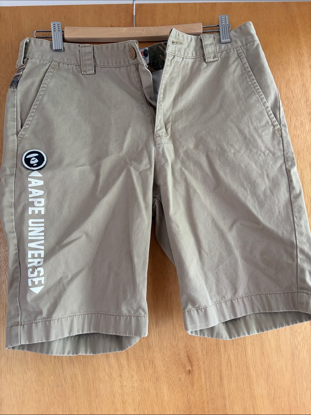 AAPE UNIVERSE Men’s Flat Front Khaki Shorts